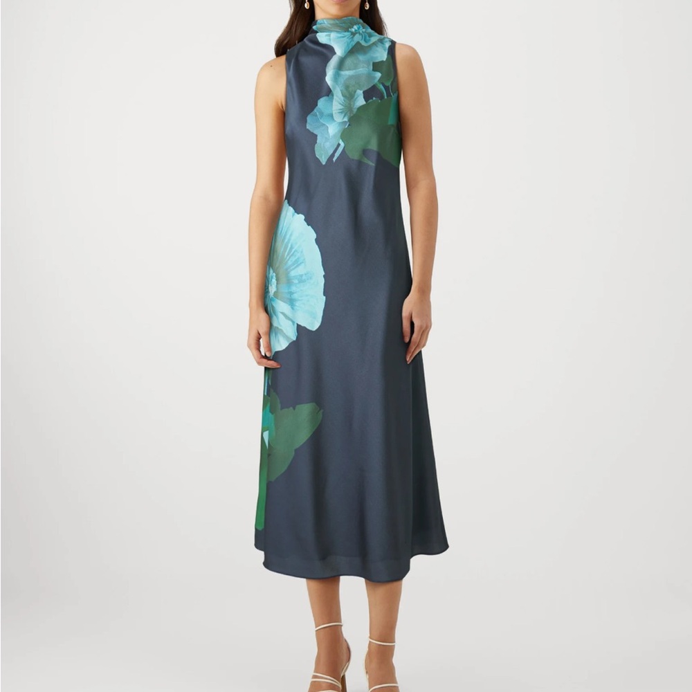 Ted Baker London Chic and Modern Navy and Teal Floral Midi Dress
